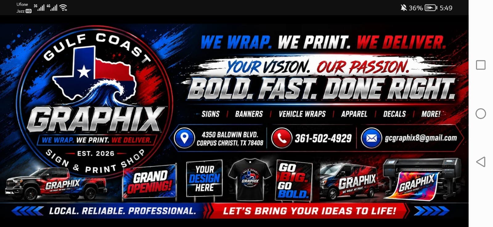 Gulf Coast Graphix sign and print shop branding